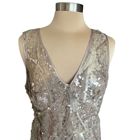 Adrianna Papell Lace & Sequined Sleeveless Sheath Dress Sz 14 Cocktail Prom Glam - Picture 3 of 9
